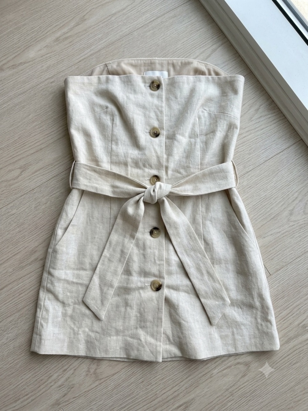 Zara Strapless Button-Front Mini Dress in Natural Beige Medium